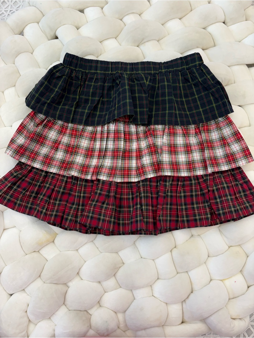 Polo by Ralph Lauren Tiered Plaid Circle Skirt in Navy, Red & White